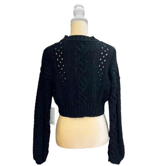 Love Like Summer x Billabong Cropped Cable Knit Cotton Sweater Black Medium NWT - Picture 3 of 8